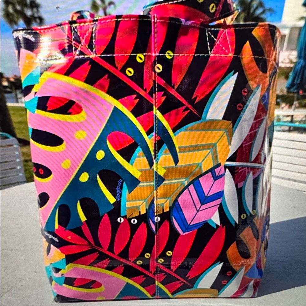 NEW Consuela Jumbo Tote Bag boat palm leaf huge Pattern Yellow Red Blue maya - Picture 8 of 10